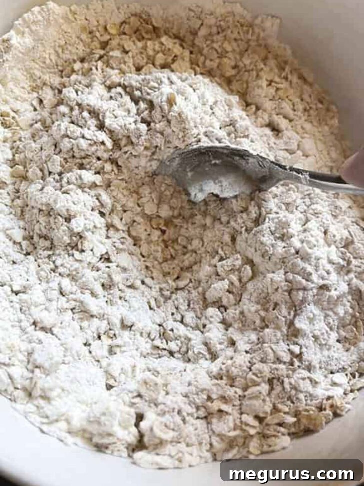 Dry ingredients stirred together in a bowl, ready for mixing.