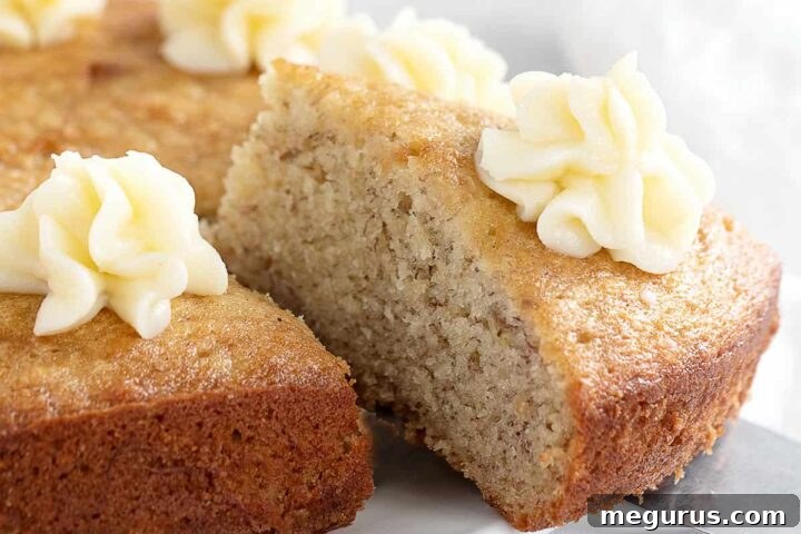 Close-up of a beautifully presented banana snack cake