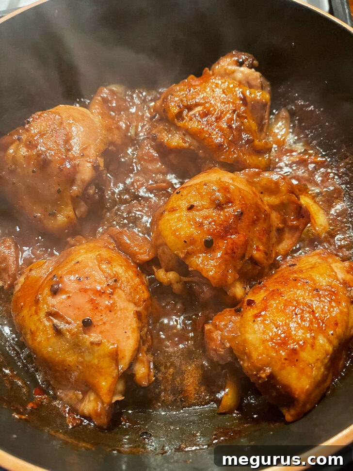 Finishing the chicken adobo uncovered.