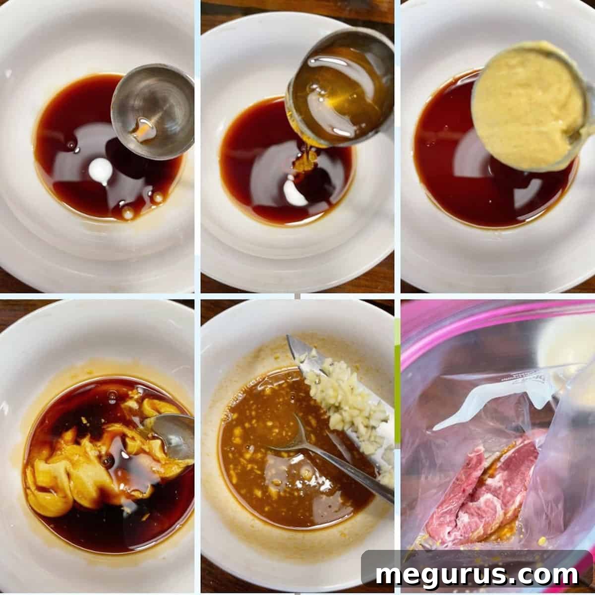 Visual guide showing steps to prepare a homemade pork marinade