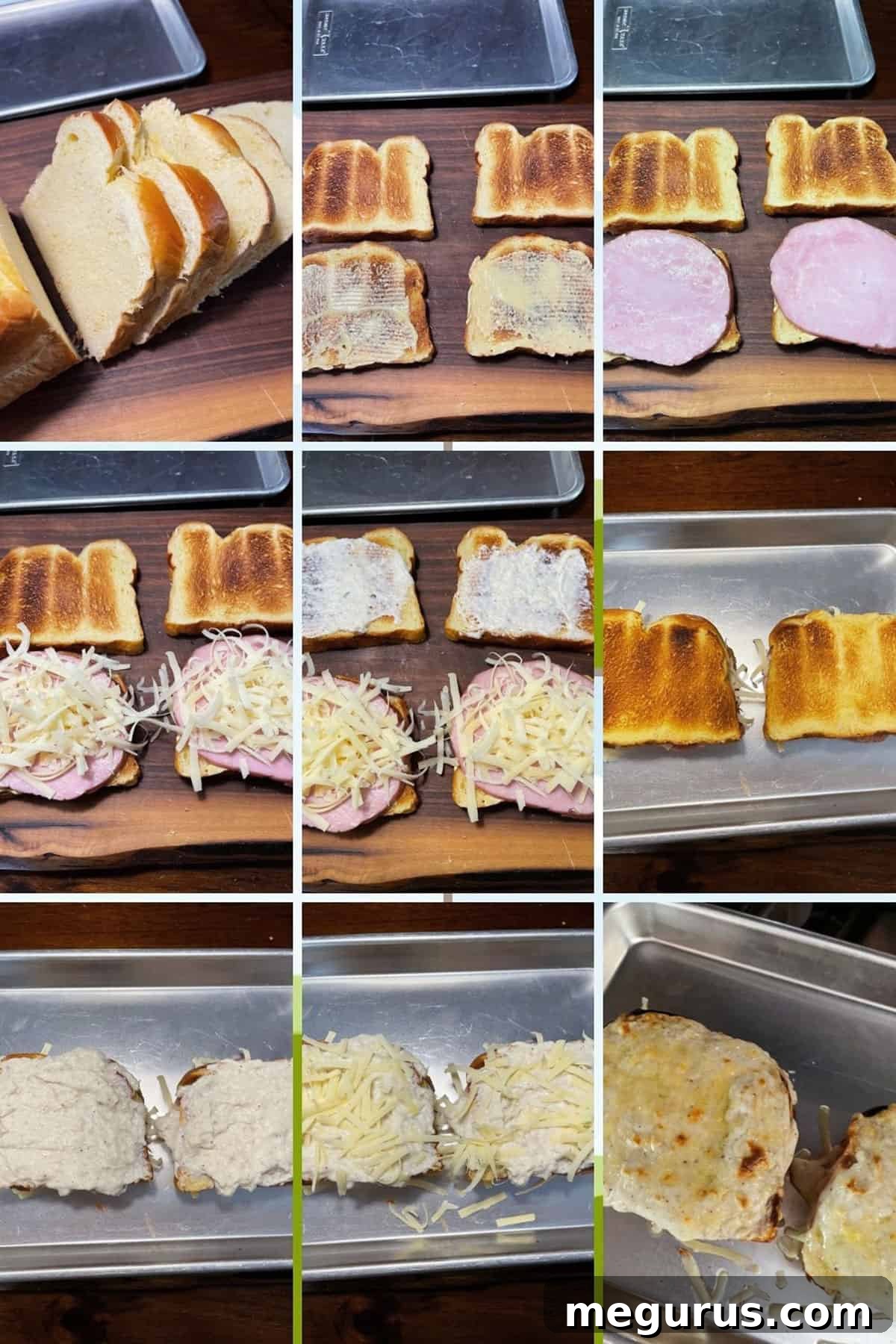 Step-by-step guide to assembling and baking Croque Monsieur sandwiches
