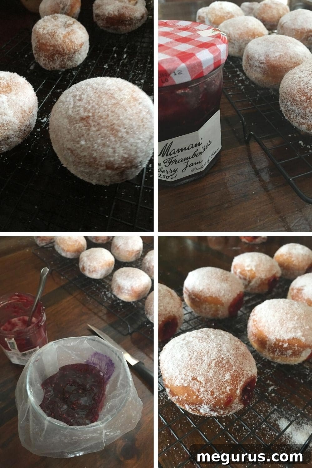 A batch of golden-brown paczki fresh out of the fryer, waiting to be coated.