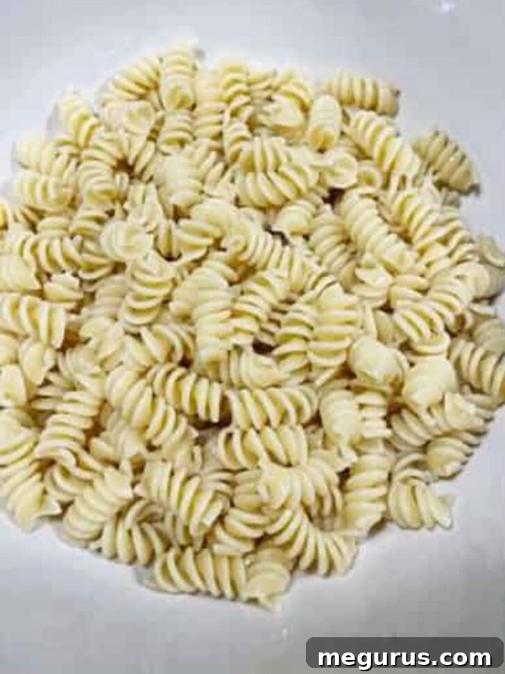 Cooked pasta in a large bowl.