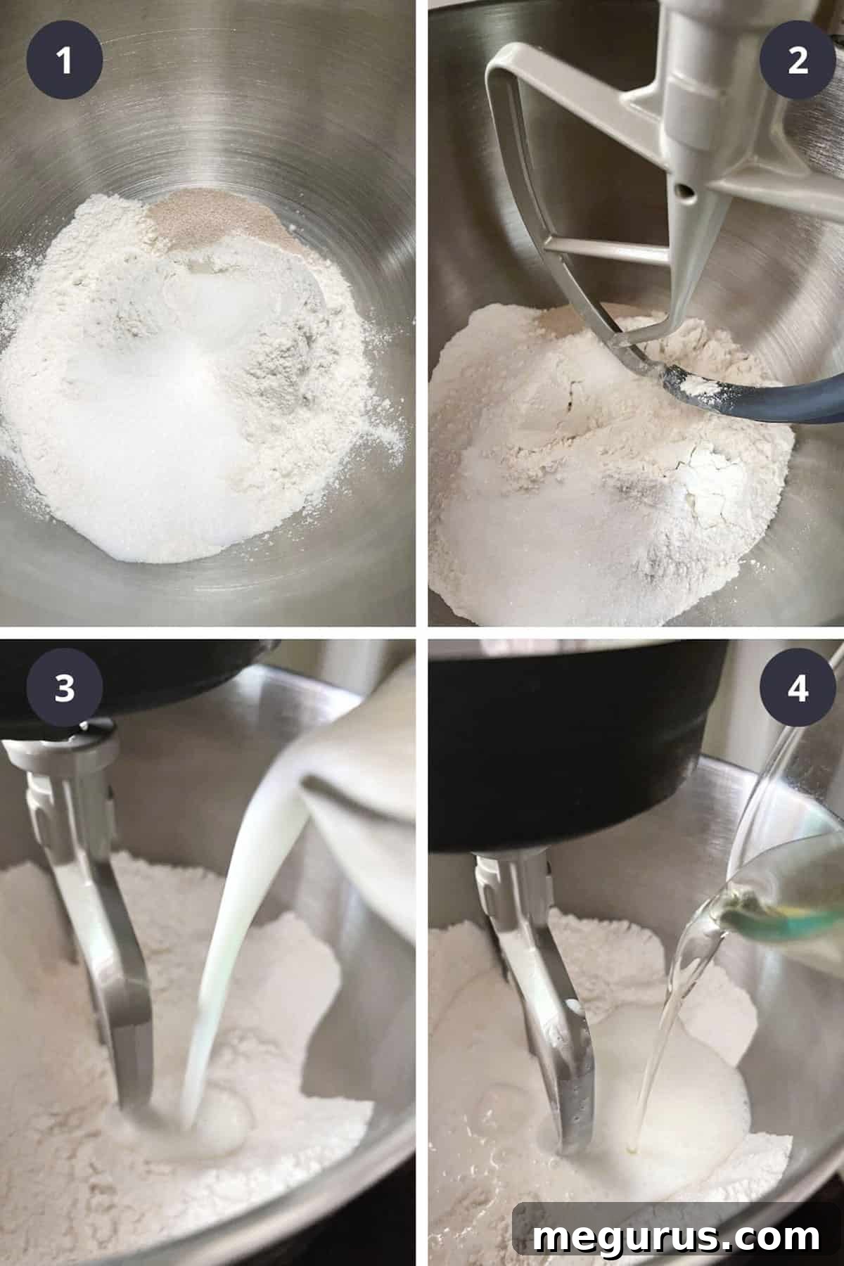 photo collage of steps to make buttermilk bread 1