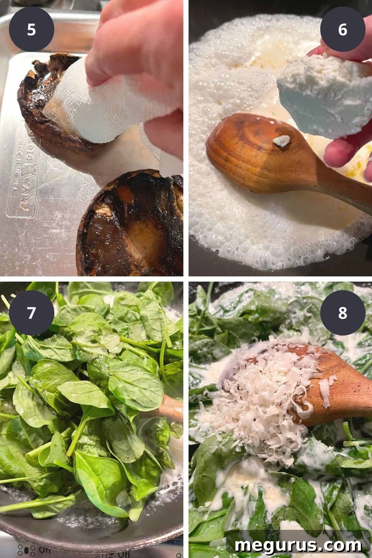 photo collage of steps to make stuffed portobello mushrooms 2