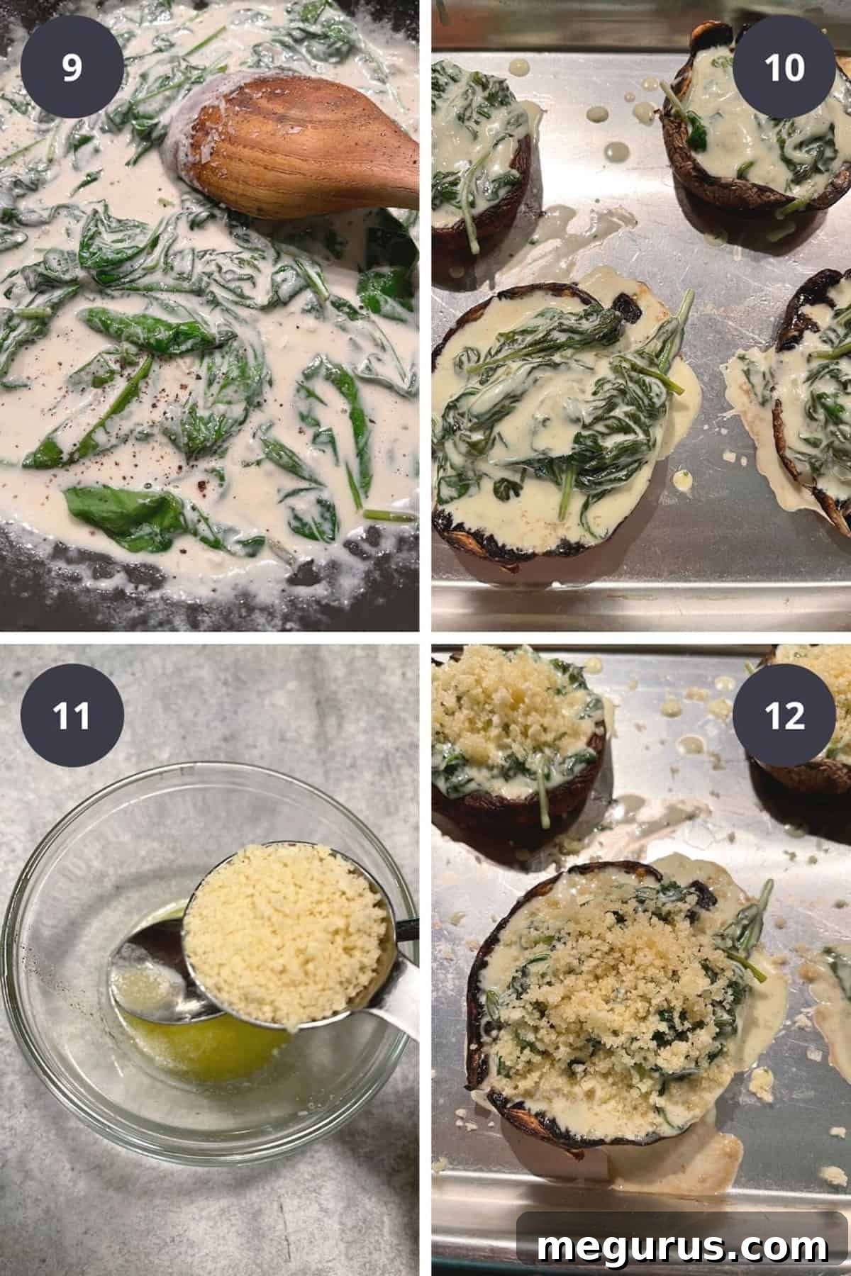 photo collage of steps to make stuffed portobello mushrooms 3