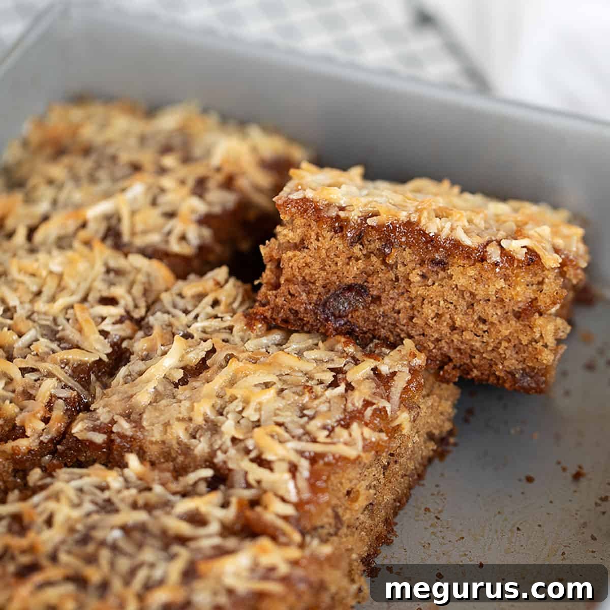 Queen Elizabeth Cake sliced in baking pan