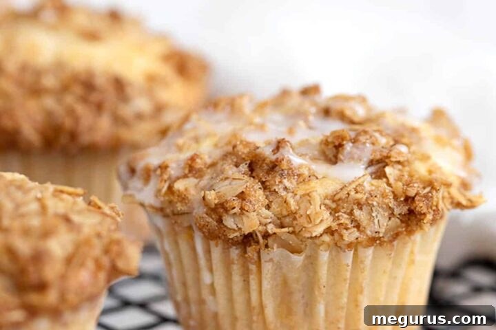 peach crisp muffins on cooling rack