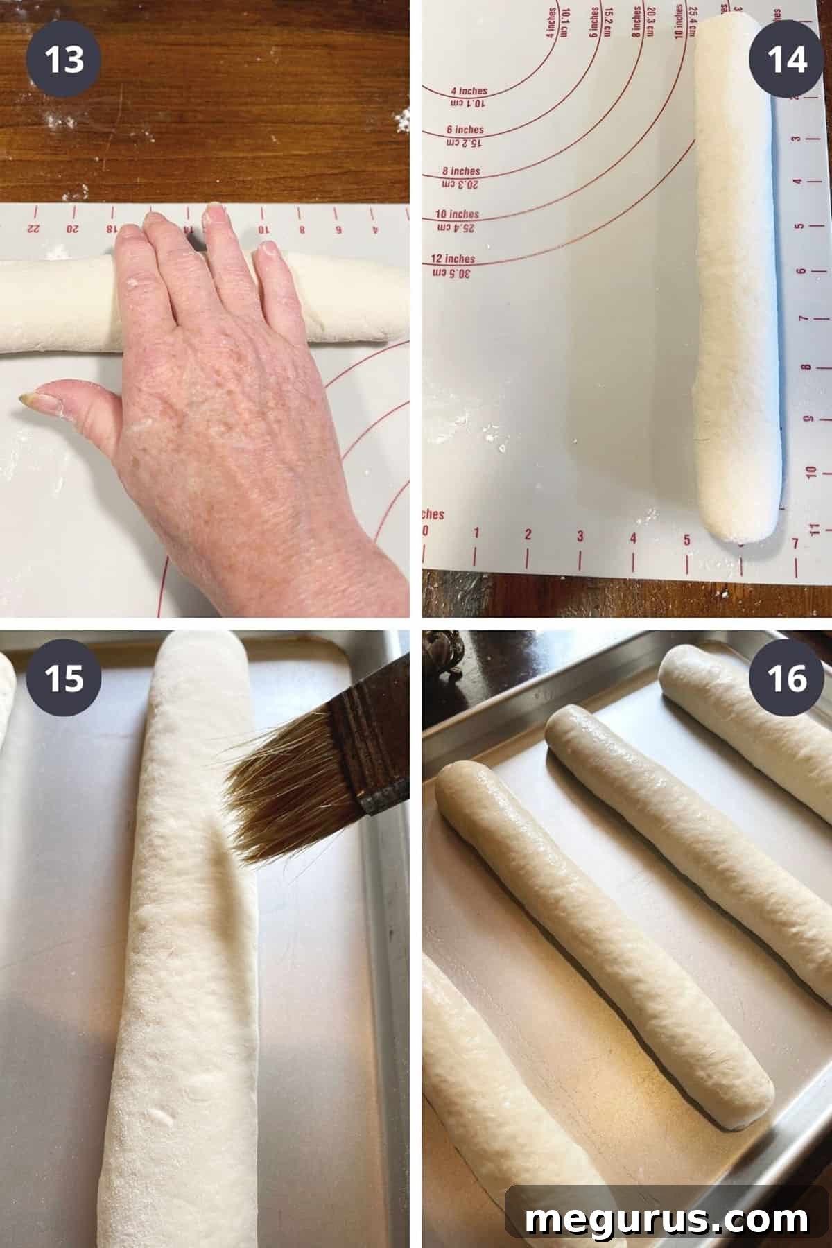 Photo collage illustrating the final shaping and placement of sub rolls before rising.