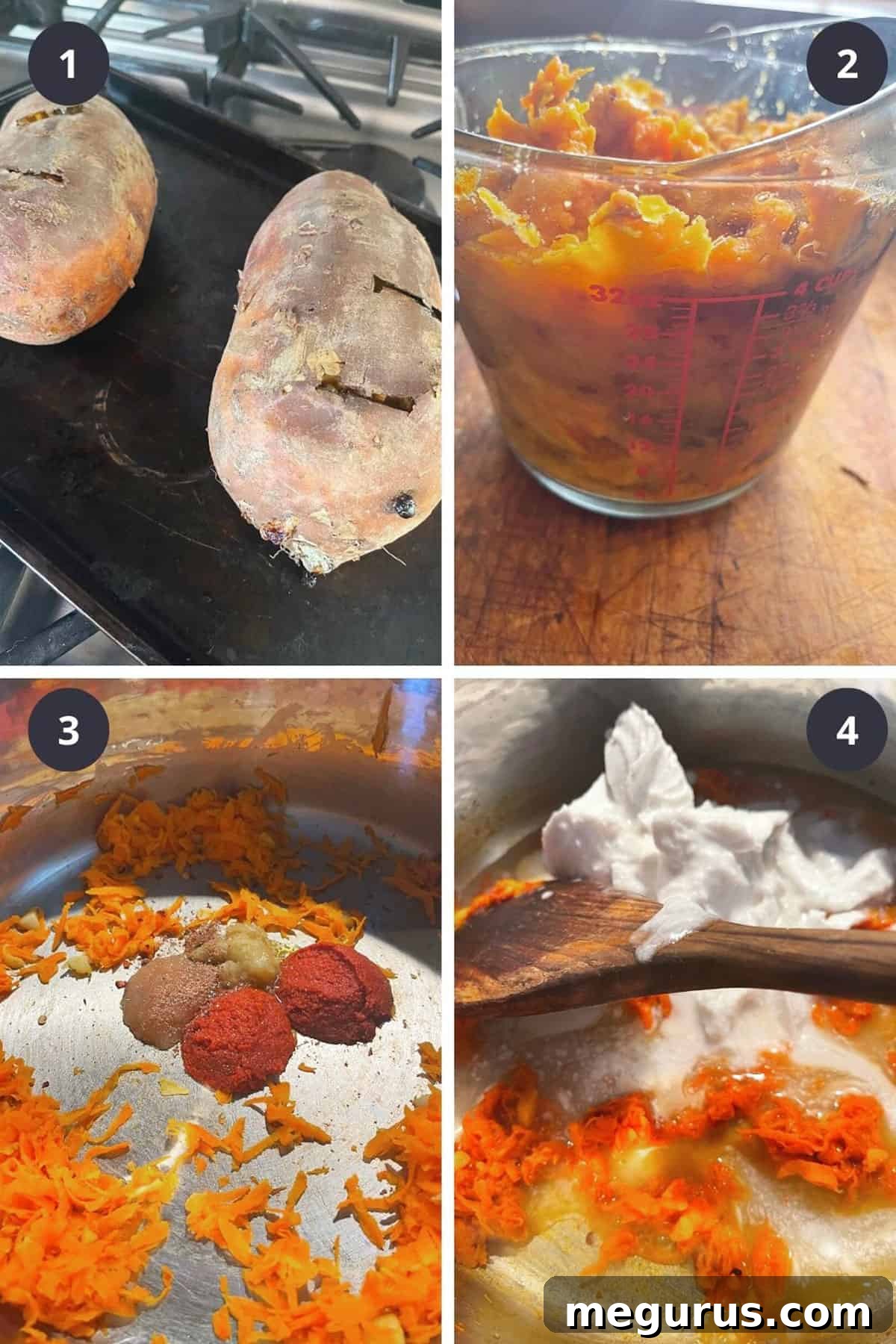 photo collage of steps to make Thai sweet potato soup 2