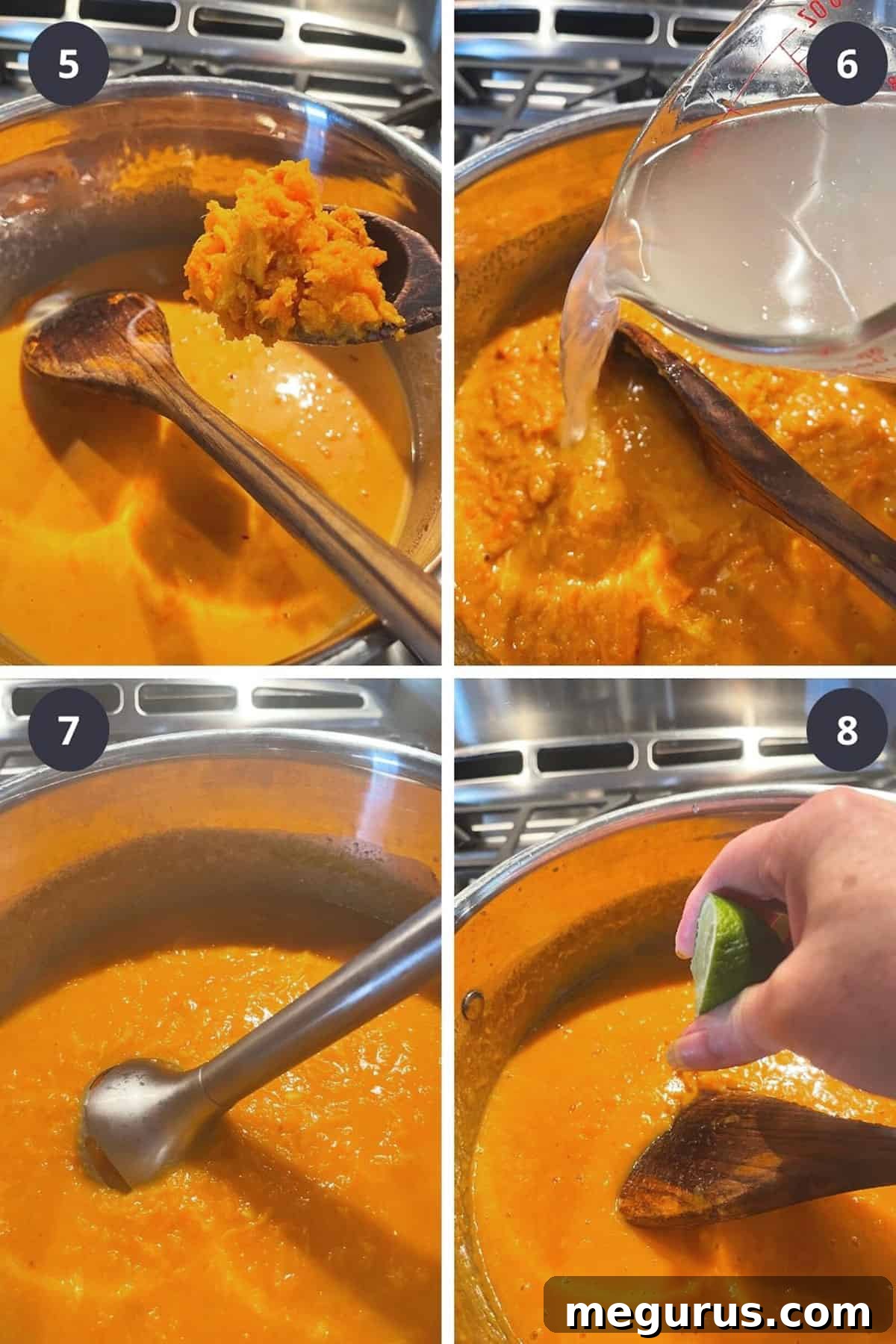 photo collage of steps to make Thai sweet potato soup 2
