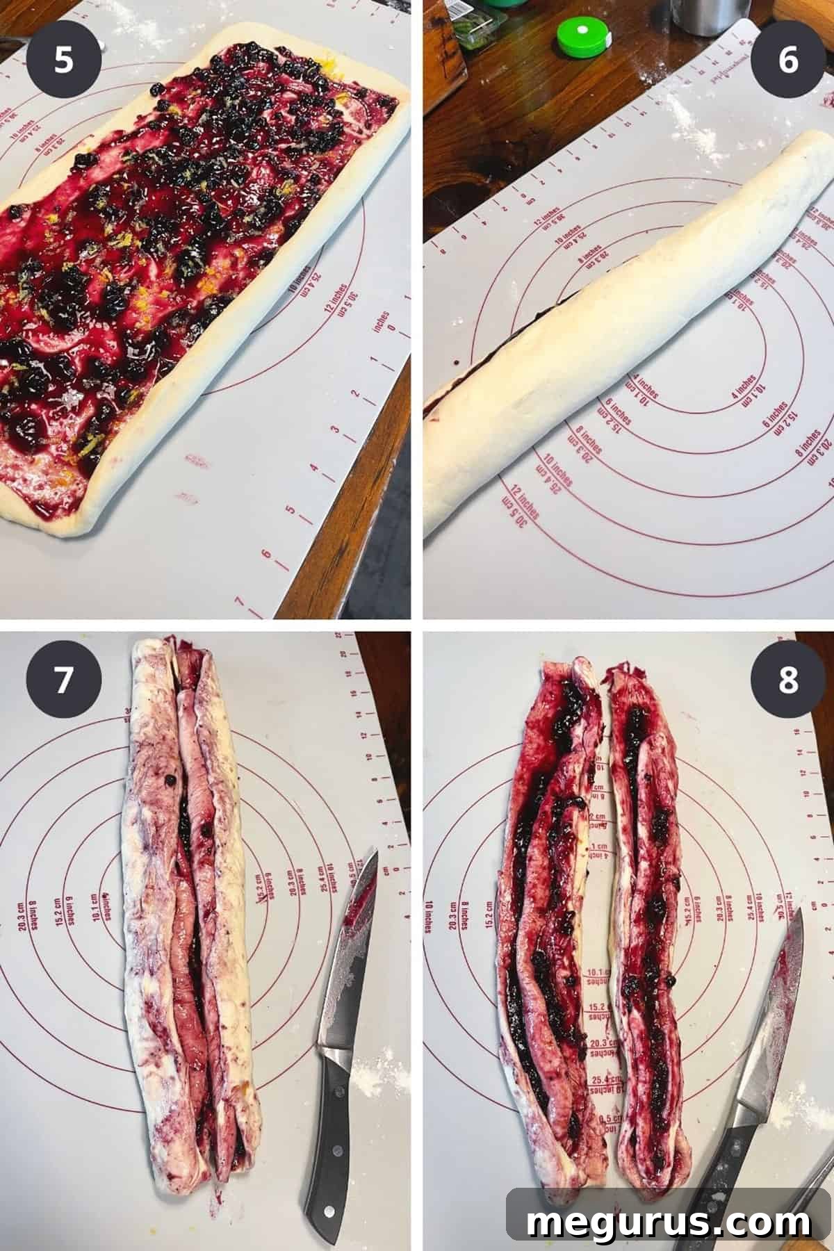 photo collage of steps to make blueberry swirl bread 2