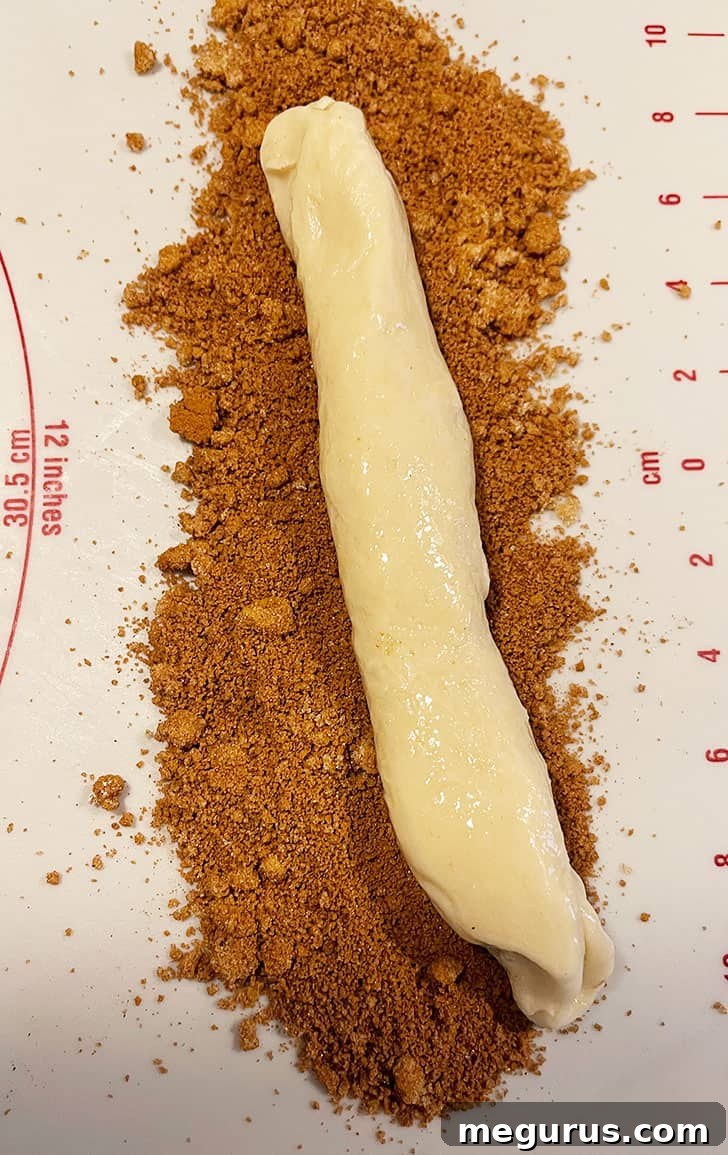 Dough rope rolled in a sweet and spicy cinnamon sugar mixture