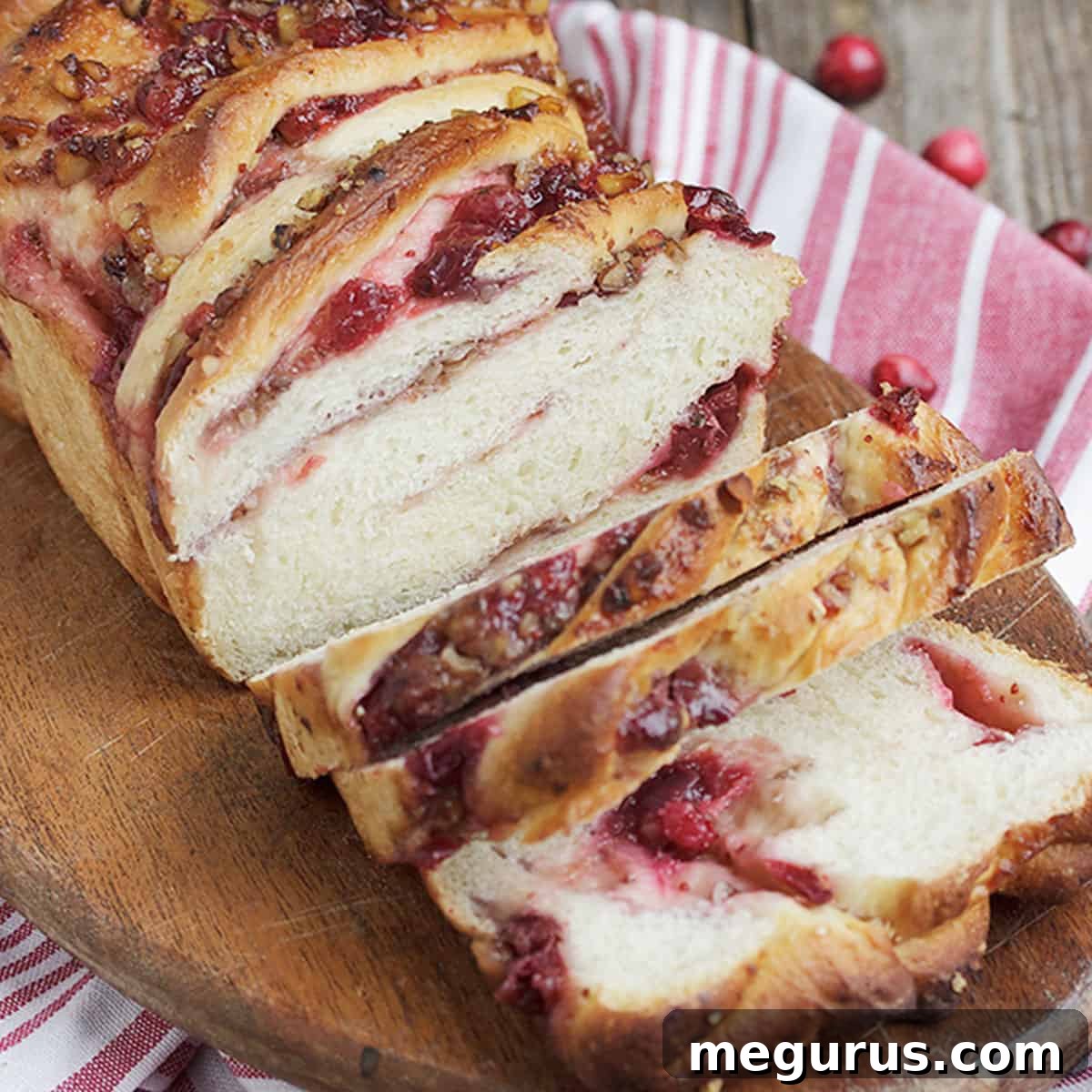 cranberry walnut swirl bread sliced