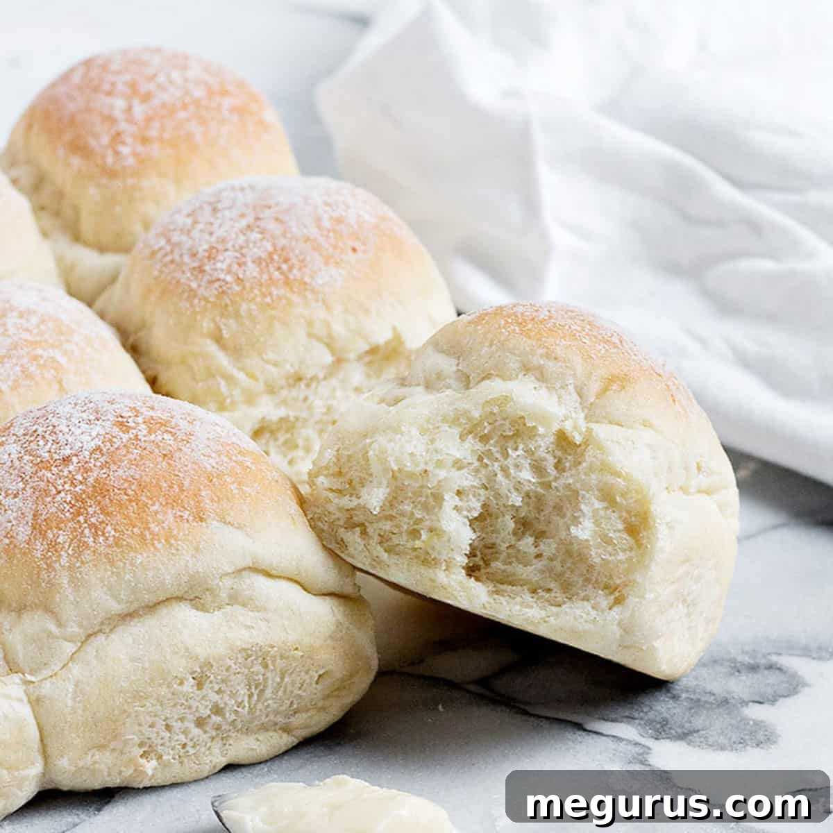 potato dinner rolls pulled apart