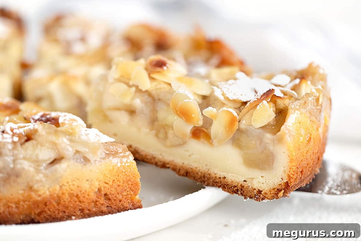 French apple cake sliced from overhead