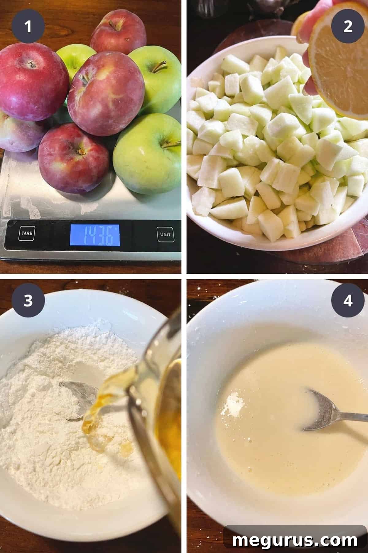 photo collage of steps to make French apple cake 1