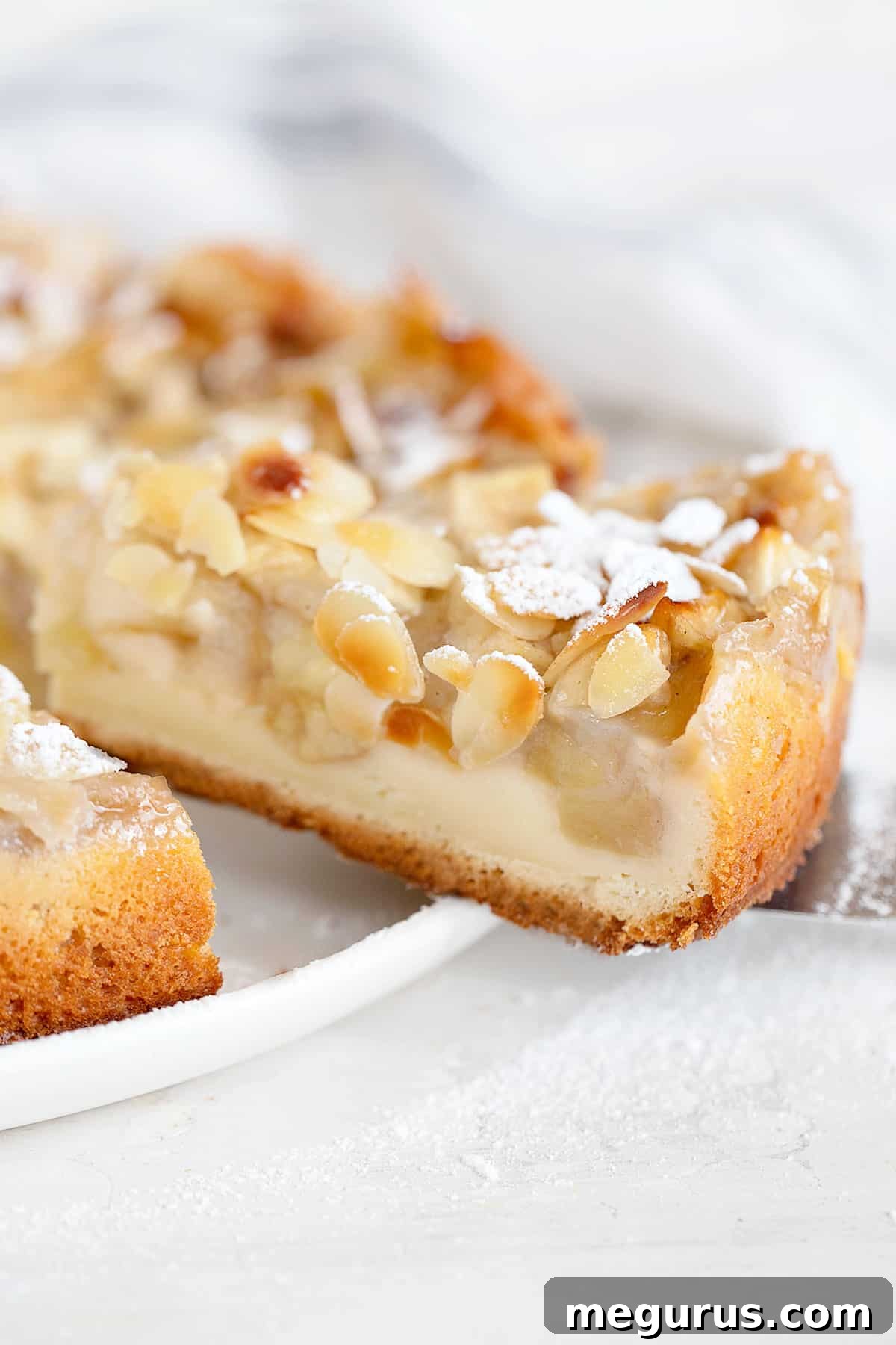 French apple cake sliced from overhead