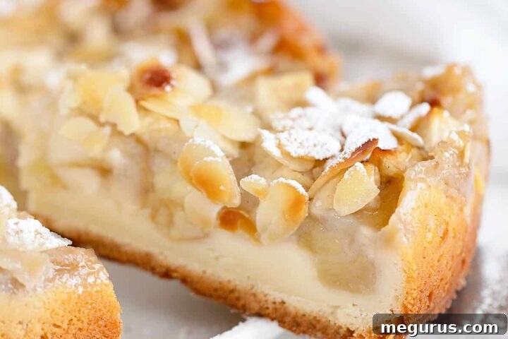 French apple cake sliced from overhead