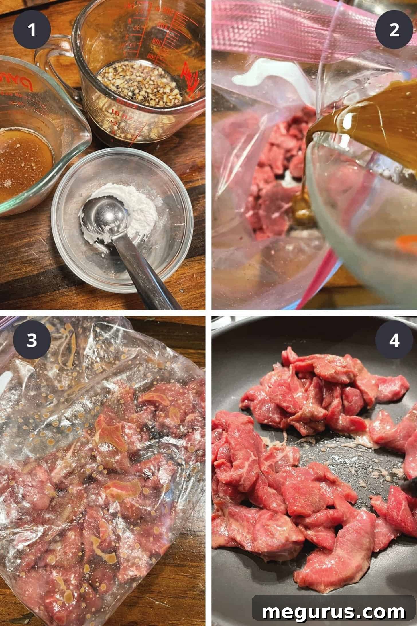 photo collage of steps to make Mongolian beef 2