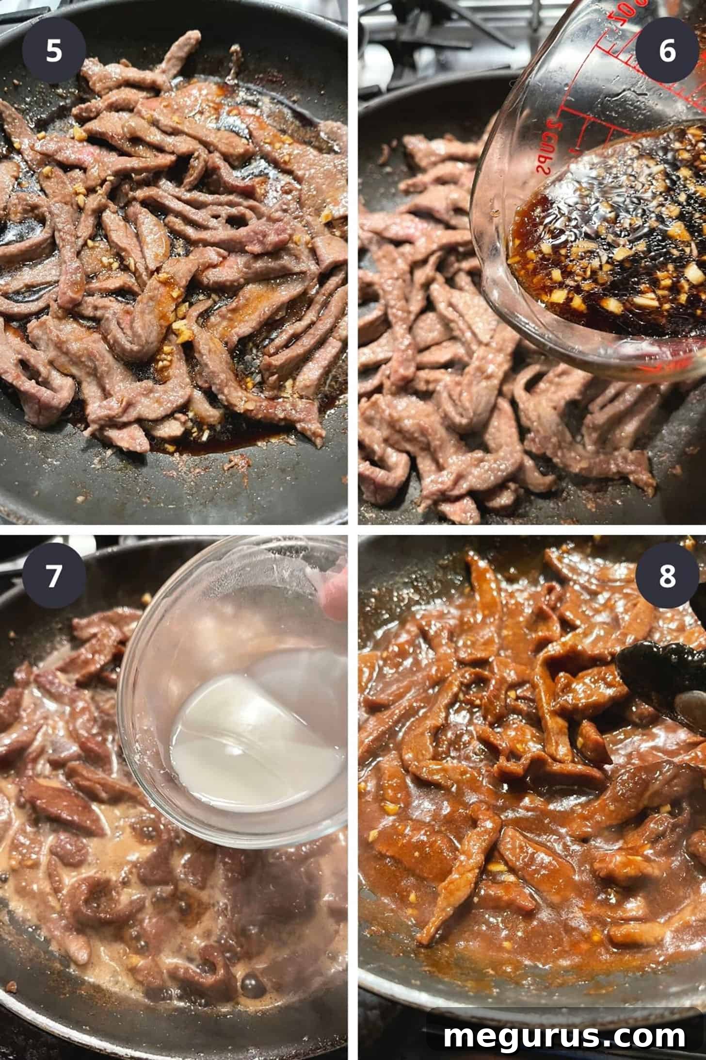 photo collage of steps to make Mongolian beef 2