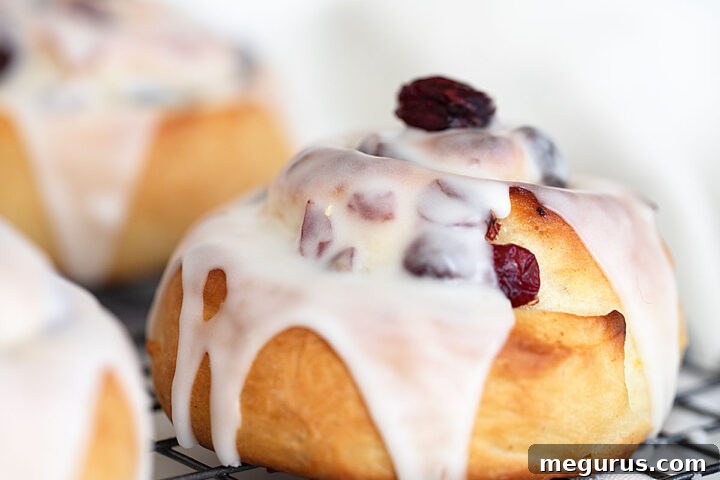 cranberry lemon buns on cooling rack