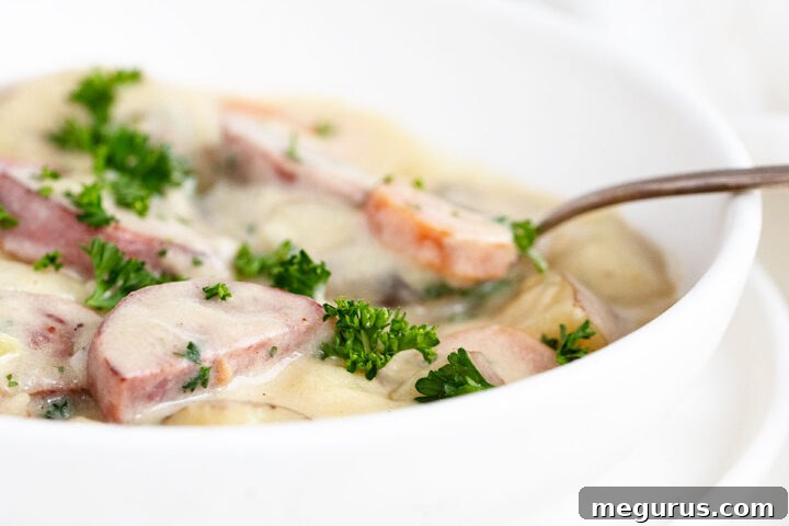 Delicious Potato Kielbasa Soup ready to serve.
