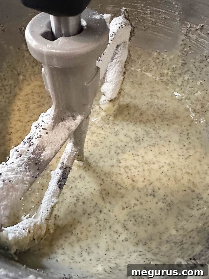 The smooth, finished cake batter.
