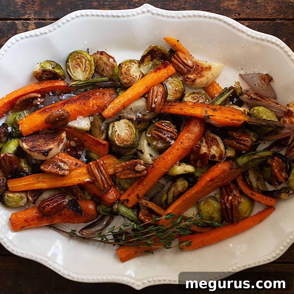 maple roasted vegetables on platter