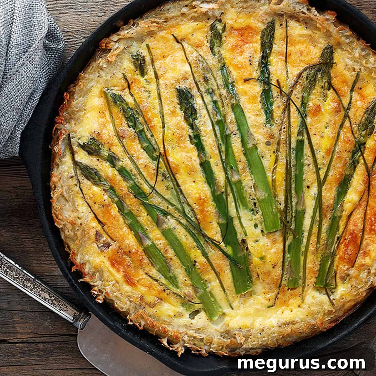 asparagus quiche in cast iron skillet