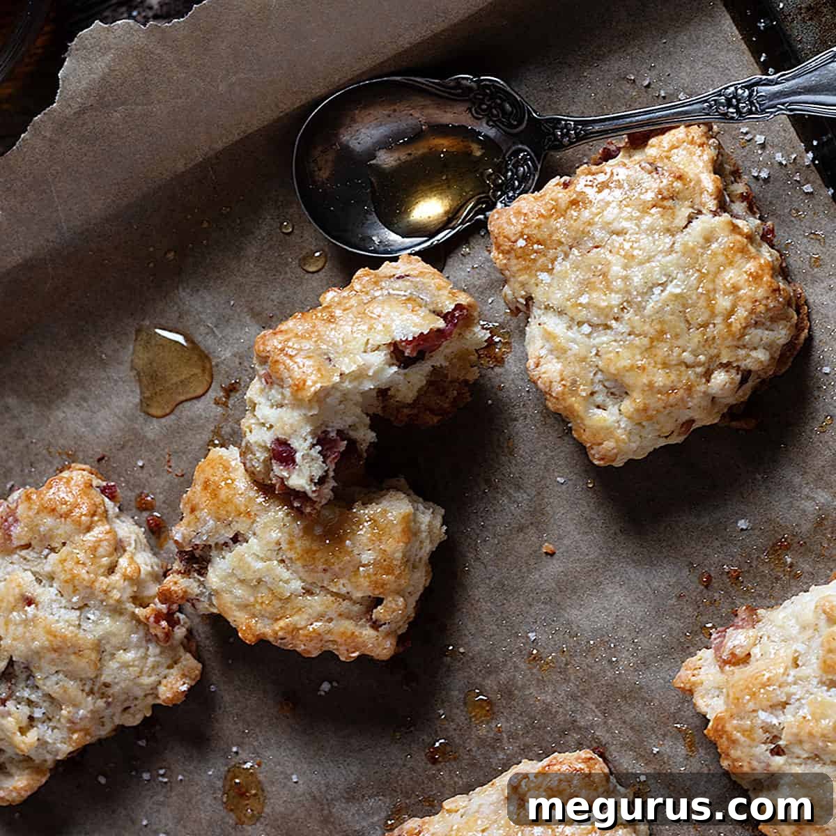 maple bacon biscuits on baking sheet