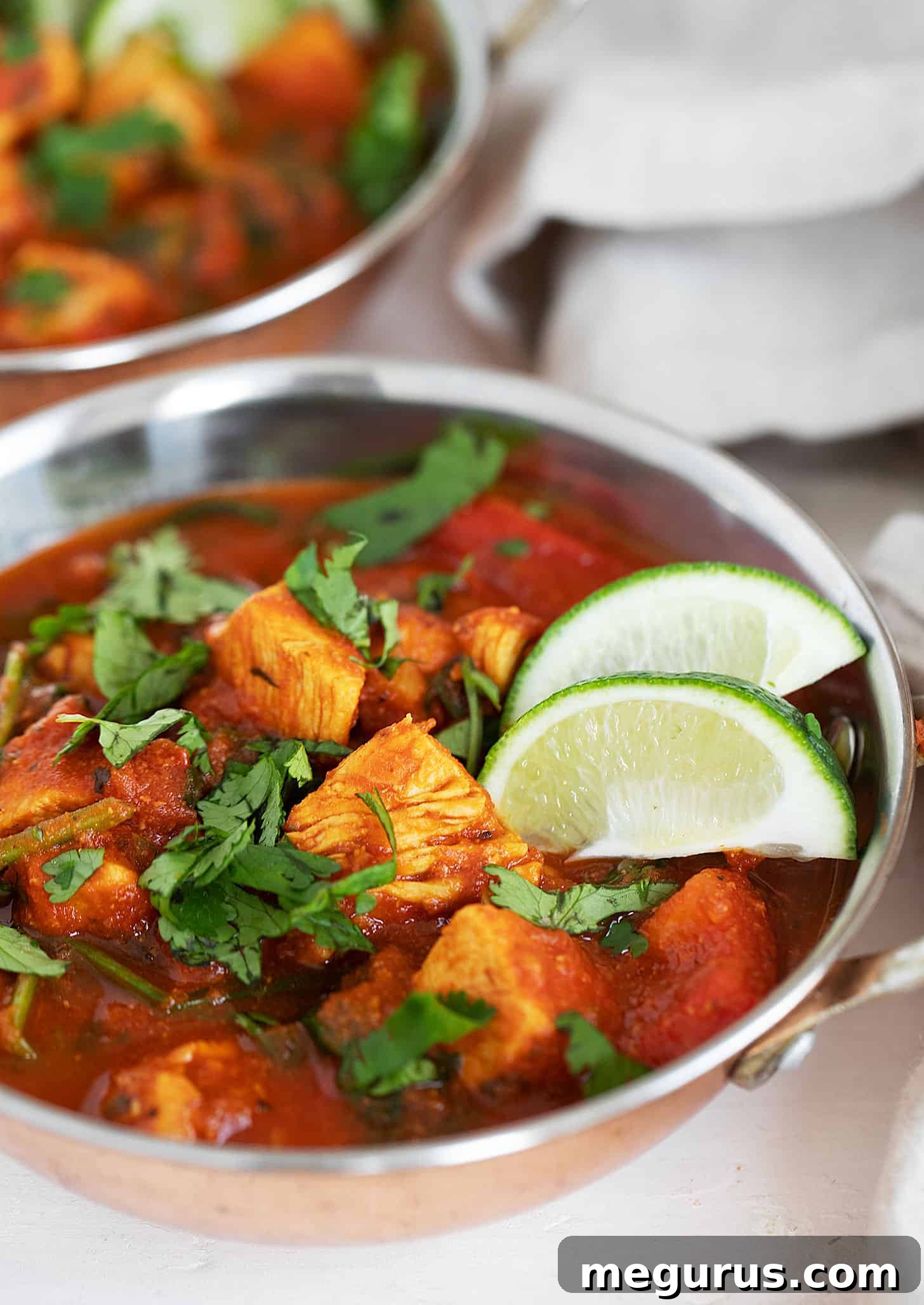 chicken balti in copper dishes