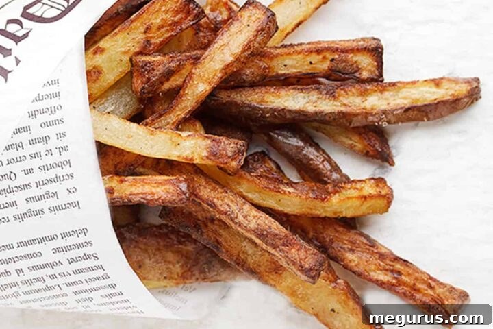 perfect air fryer fries wrapped in newspaper wrap
