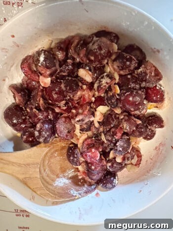 Cherry filling mixture after being stirred together until all ingredients are well combined
