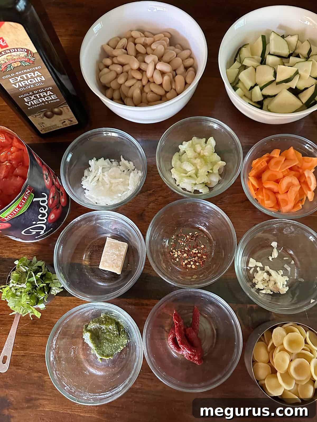 Summer minestrone ingredients on counter