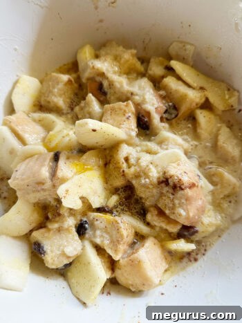 The bread mixture after being gently stirred to combine all ingredients evenly
