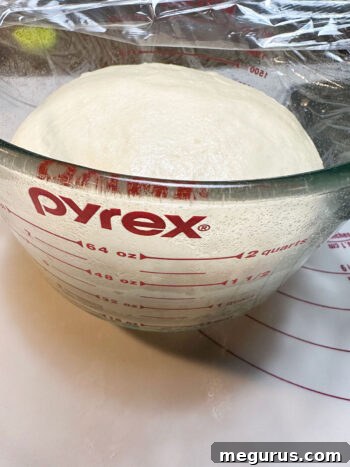 The dough visibly doubled in size after its first proofing.