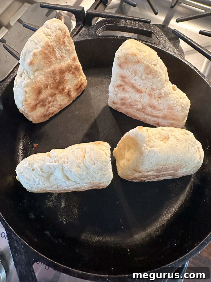 Farls set on their edges to brown the cut edges.