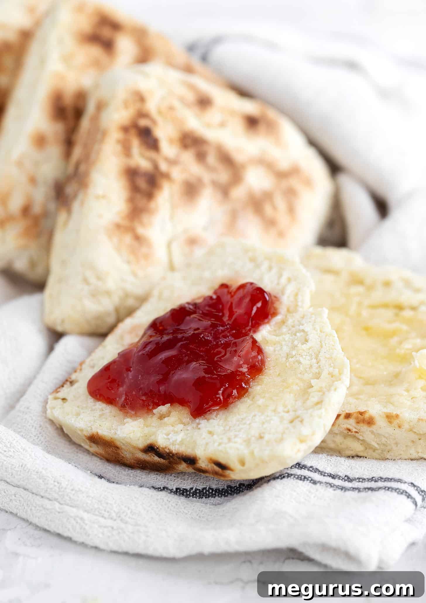 Irish soda farls split with butter and jam.