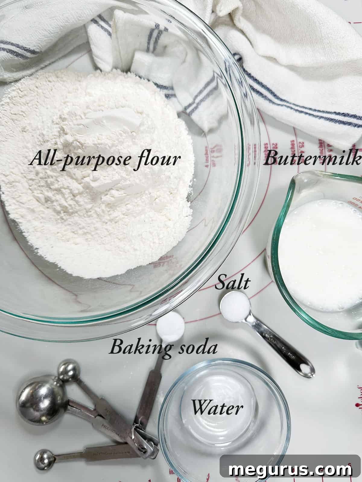 Ingredients for Irish soda farls laid out on a table.