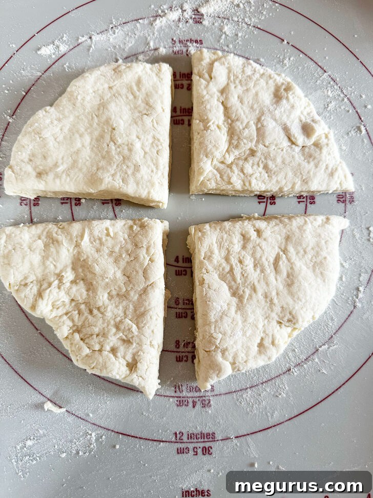 Dough round cut in to 4 quarters.