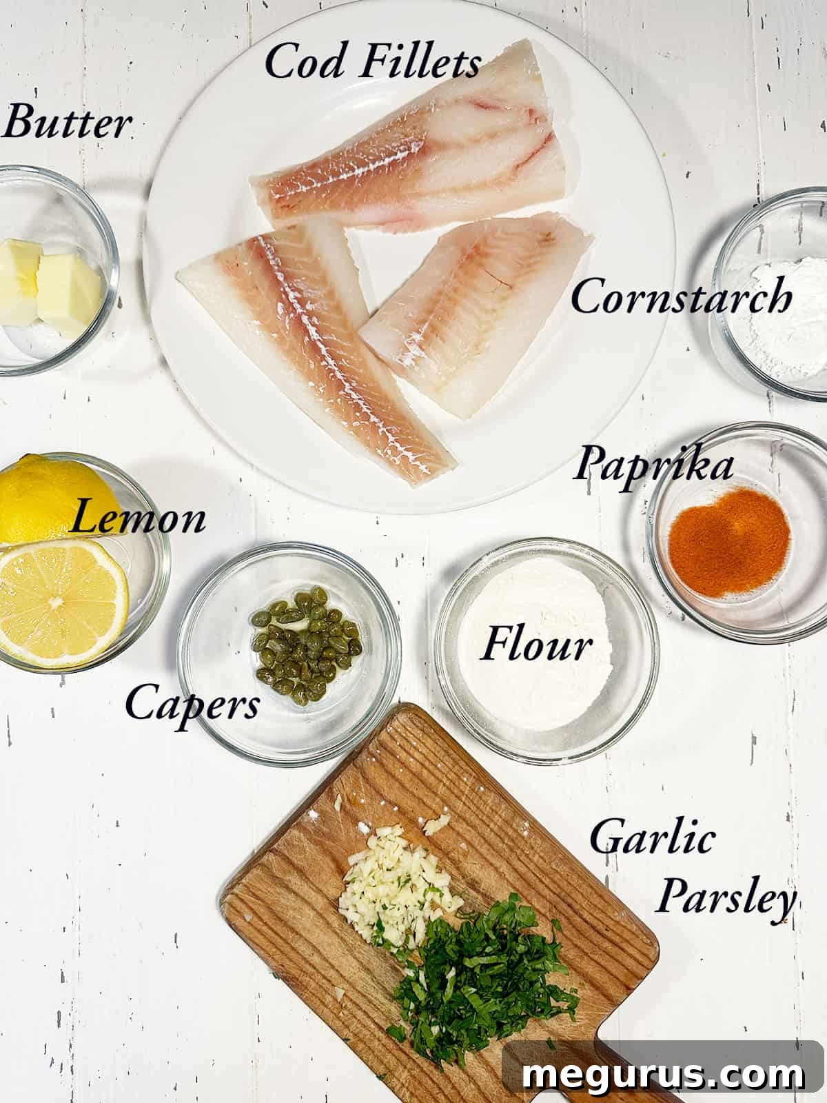 Ingredients to make cod piccata.