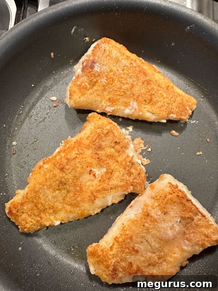 Cod fillets after flipping.