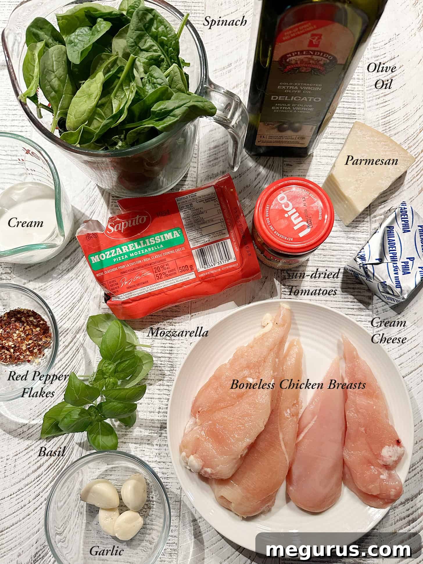 Ingredients to make baked Tuscan chicken.