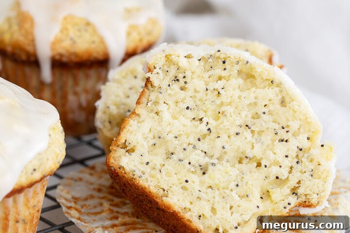 Lemon poppy seed muffins on cooling rack