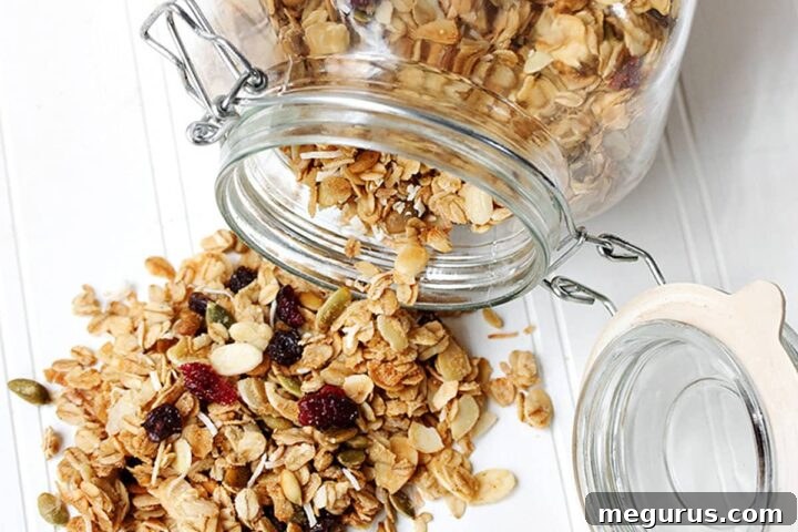 maple granola spilling out of jar