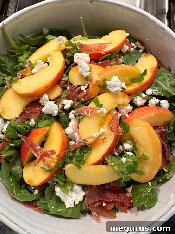 Peaches added to the salad bowl.