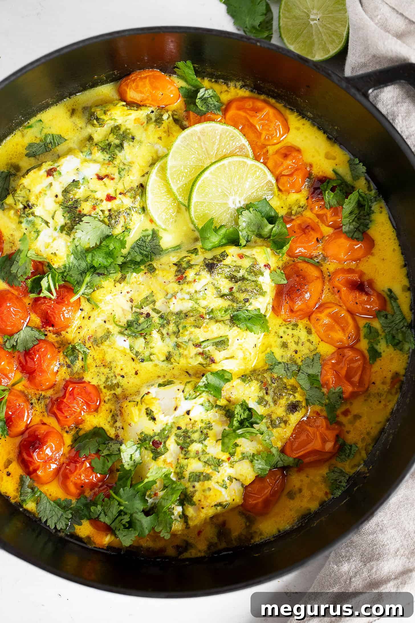 Coconut milk fish in baking pan, ready to be served.