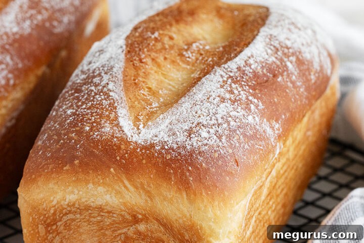 Overnight sandwich bread on a cooling rack.