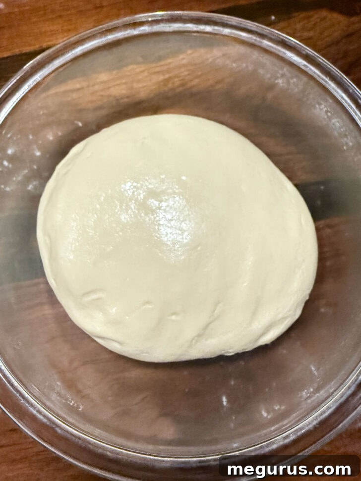 Dough placed in greased bowl.